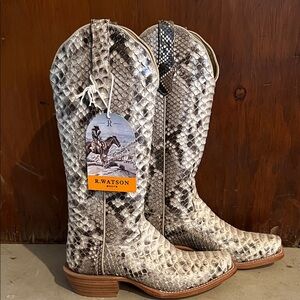 Women's Snakeskin Heeled Boots - Cream and Gray
